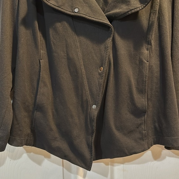 Eileen Fisher Black Organic Cotton Knit Asymetrical Snap Moto Jacket 1X - Picture 6 of 7